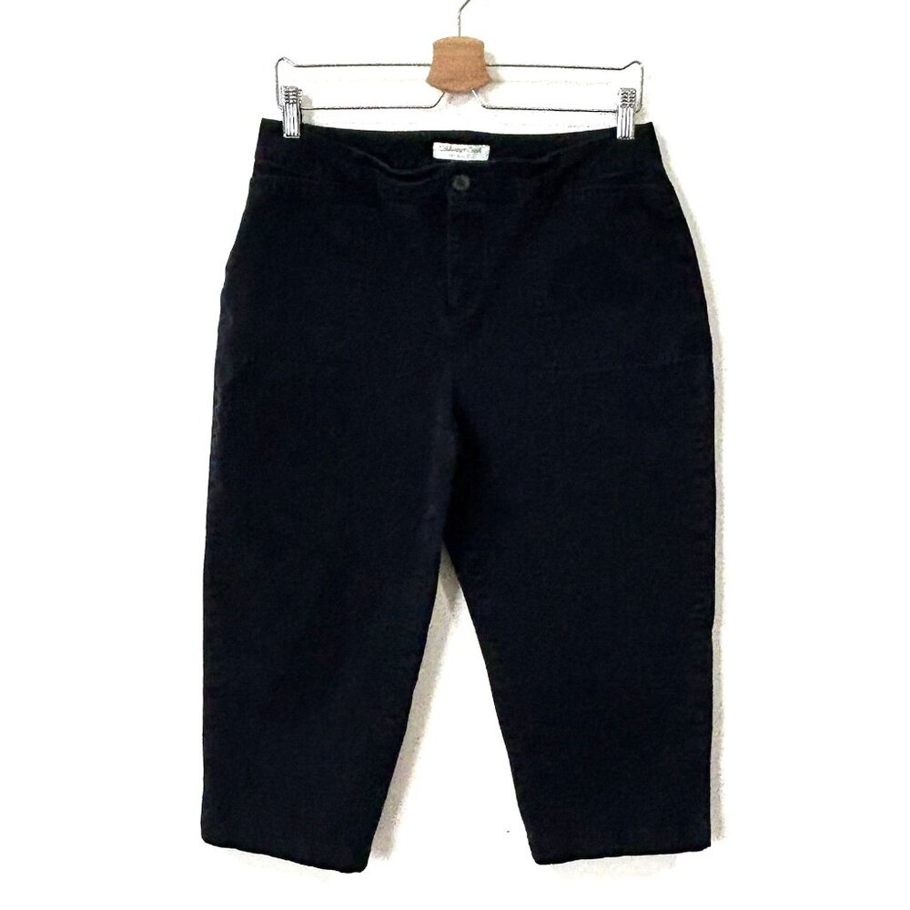 COLDWATER CREEK Natural Fit Capris Black Sz 10 Tapered Cotton Stretch Pockets